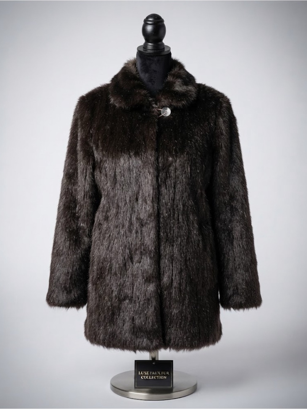 Vintage Glamour Fashions Black Faux Fur Coat Jacket Mob Wife Mid-Century.